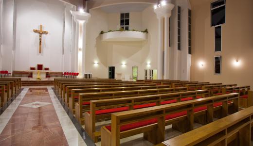 Inside a church, sound waves travel through the large space and bounce off the flat walls, which causes echoes.