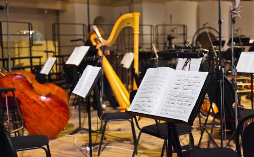 A symphony features a large ensemble of instruments.