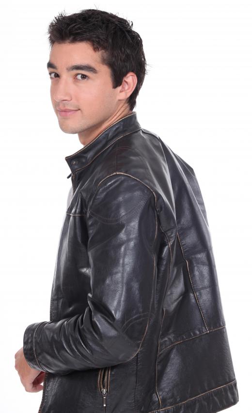 Man in a leather jacket with a patina on it.