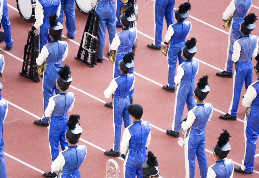 Marching band music can vary and depend on the type of marching band.