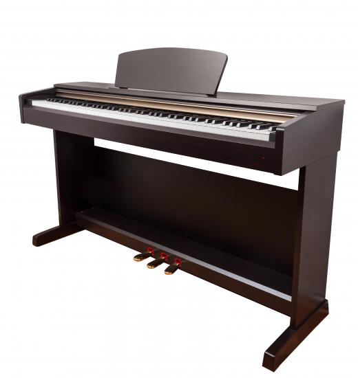 A spinet piano.